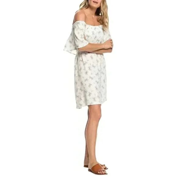 Roxy Women's White & Pink Mini Floral Cotton/Rayon Off the Shoulder Mini Dress - Picture 3 of 14
